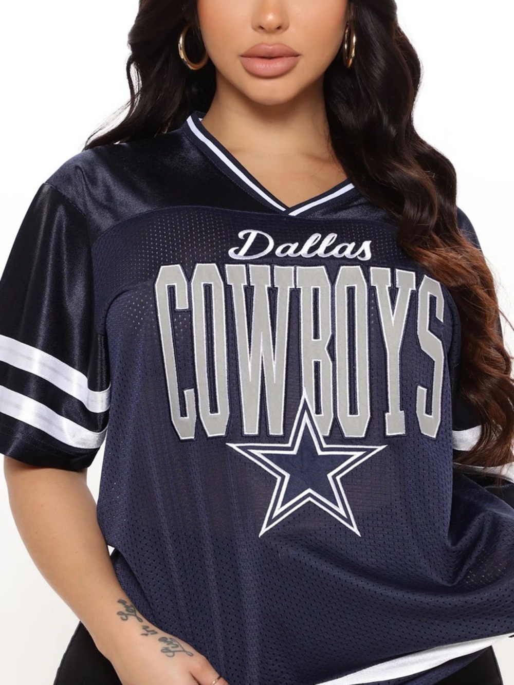 Dallas Cowboys  Women's Navy and White Jersey Top